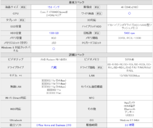 パソコン性能表